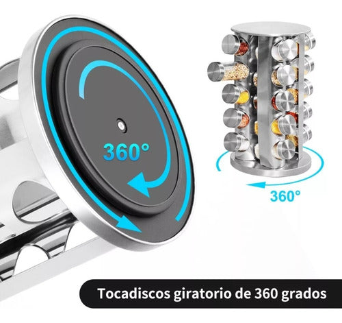Condimenteros Especiero Giratorio Cocina 20 Frascos - Cukin Plateado