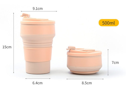 Vaso Taza Plegable Portatil Silicona Con Tapa 500ml - Cukin Rosa
