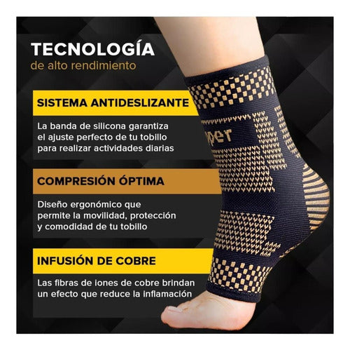 Pack 2 Tobillera Deportiva Compresión Con Fibra De Cobre L