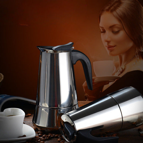 Cafetera Italiana 450ml Espresso 9 Tazas Acero Inoxidable Plateado