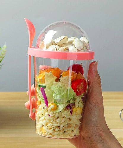 Norplat Set 2 Vasos Yogurt Cereal 400ml Tapa Cuchara Pote Rosa