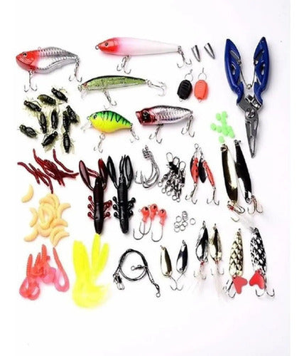 Kit De Pesca 101 Señuelos Alicates Anzuelos Vinilos Norplat Multicolor