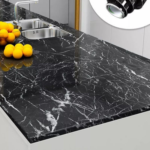 Vinilo Decorativo Adhesivo Norplat Para Cocina Marmol 2mts Negro