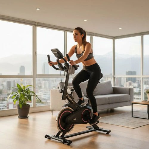 Bicicleta Estatica Norplat S4k Spinning Fitness Volante 4kg Rosa Y Negro