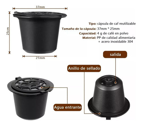 6 Capsulas Cafe Reutilizable Para Cafetera Nespresso Norplat Negro