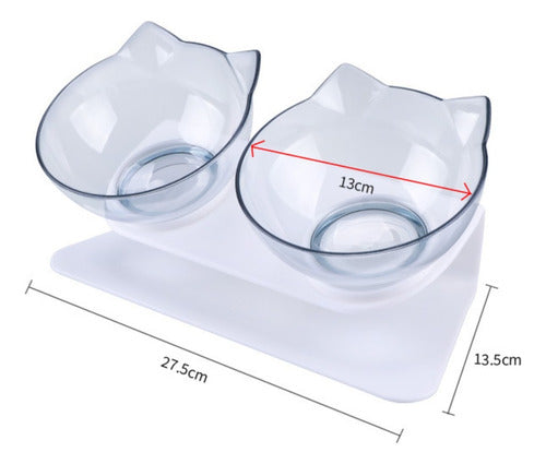 Plato Doble Para Mascotas Con Forma De Gato 15° - Wuf Blanco