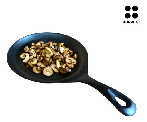 Sarten Hierro Fundido 24.5 Cm Con Base Madera - Norplat Negro
