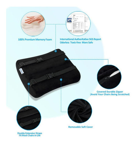 Cojin Lumbar Ergonomico + Asiento Sillas Oficina - Norplat Negro Liso