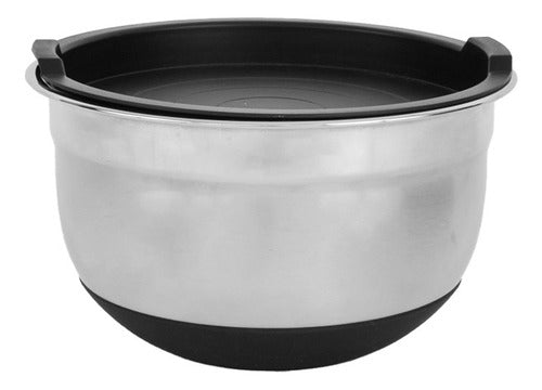Set 3 Bowls Con Tapa Acero Inoxidable Antideslizante Norplat Negro