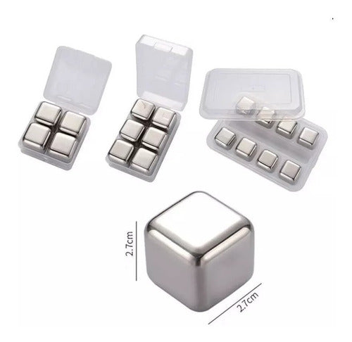 Set 4 Cubos De Acero Inoxidable Para Enfriar Bebidas Plateado