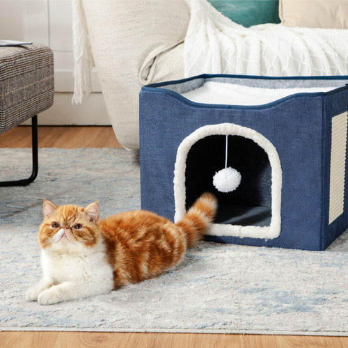 Cama Para Gatos Casa Plegable Gatos Perros Pequeños Norplat Azul Marino