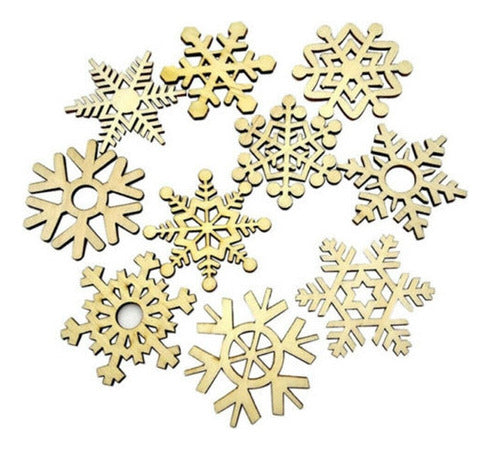 10 Adornos Copos De Nieve Madera Arbol De Navidad - Norplat Marrón