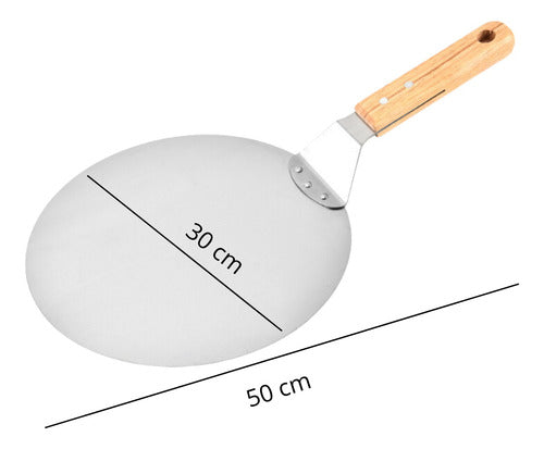 Pala De Pizza Redonda 30 Cm Acero Inox Con Mango De Madera Madera Clara
