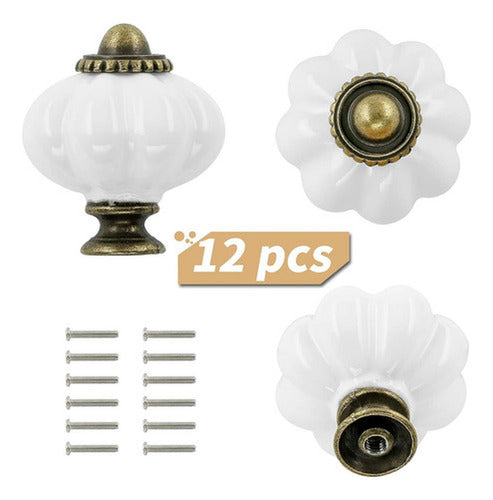 12 Manillas Mueble Tiradores Cocina Vintage Mueble - Norplat Blanco Calabaza