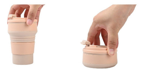 Vaso Taza Plegable Portatil Silicona Con Tapa 350ml - Cukin Rosa
