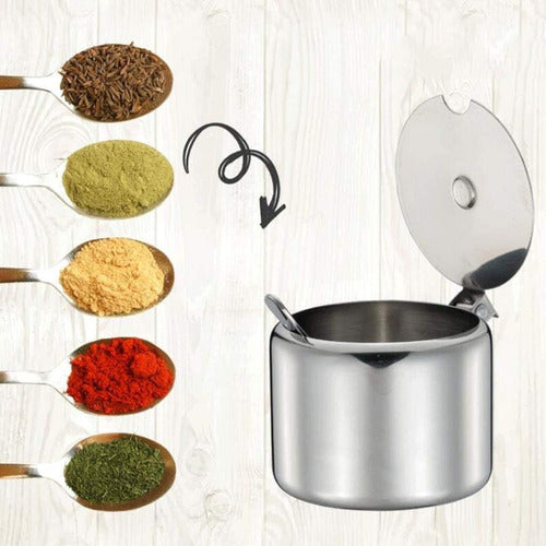 Norplat Azucarero Acero Inoxidable Con Tapa Y Cucharilla Plateado