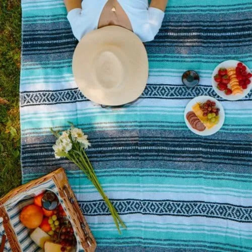 Mantas Mexicanas Hechas A Mano, Manta De Sarape Tejida A Man Blanco Negro Celeste