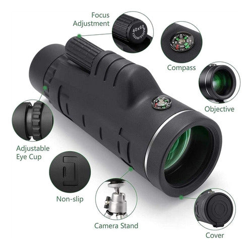 Telescopio Monocular Hd 40x60 Tripode Y Adaptador - Norplat Negro
