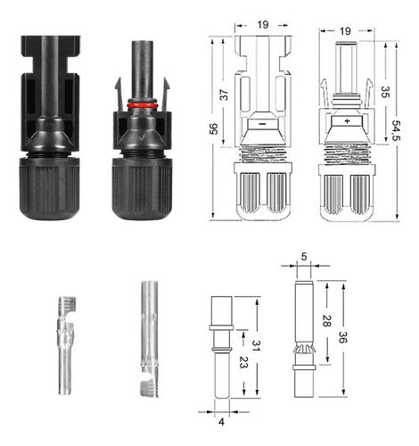 10 Pares Conector Mc4 Macho Hembra Ip67 Cat Iii/2 - Norplat Negro