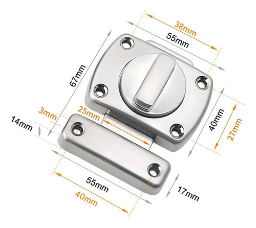 2 Pestillos Cerradura Puerta Gabinete Turn 40mm Baño Norplat Plateado