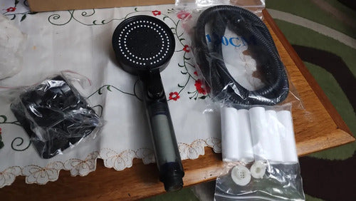 Kit Ducha Teléfono Manguera Con Soporte + 5 Filtro - Norplat Negro Mate