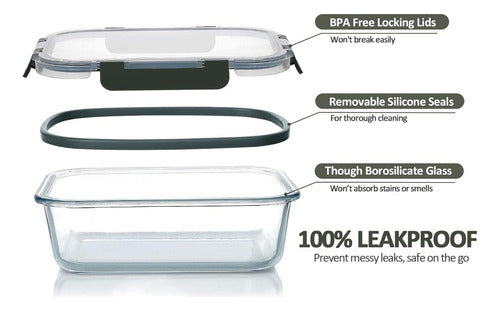 Set 3 Tupper Herméticos De Vidrio Para Comida Taper - Cukin Negro