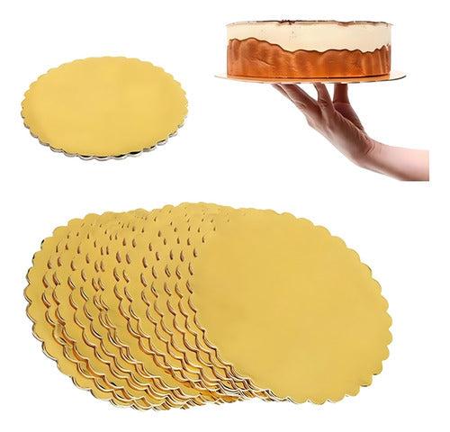 12 Bandeja Dorada Base Redonda Torta Carton 30cm - Norplat Dorado