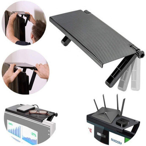 Repisa Pantalla Plegable Ajustable Soporte Decodificador Ome Negro