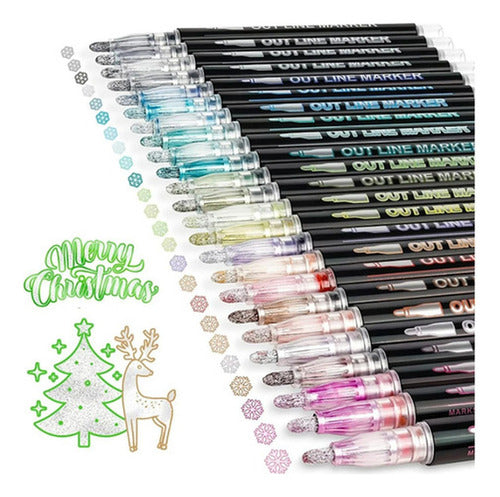 Lapices Marcadores Mágicos Metálicos Con Contorno 36 Colores Multicolor