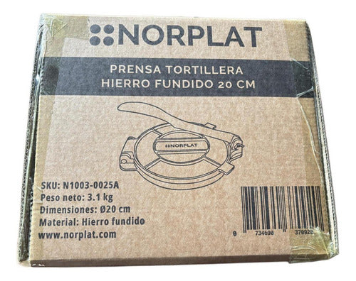 Prensa Tortilla Norplat Hierro Fundido Tortillera Flatbread Negro