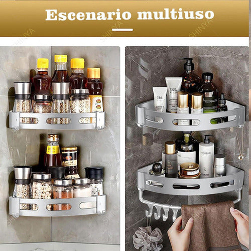 Repisas Esquineras Organizador Baño 2 Pisos Aluminio Norplat Plateado