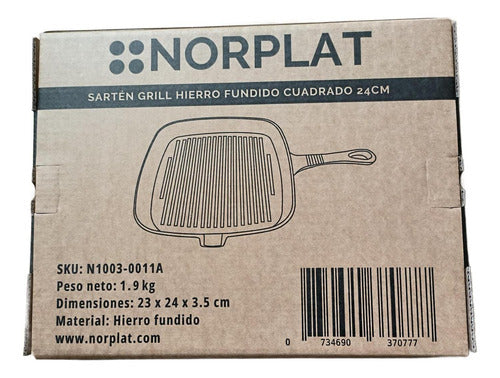 Sartén Bifera Churrasquera Grill Hierro Fundido 24cm Norplat Negro
