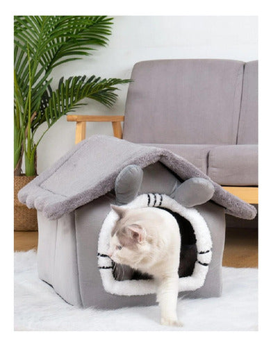 Cama Casa Iglu Felpa Suave Invierno Gatos Perros L - Norplat Gris Conejito
