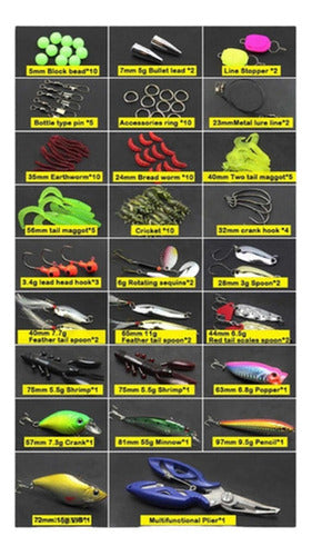 Kit De Pesca 101 Señuelos Alicates Anzuelos Vinilos Norplat Multicolor