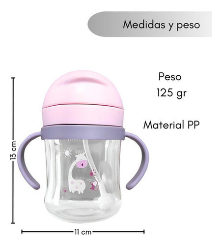 Vaso Antiderrame Norplat Para Bebe Con Bombilla 250ml 360° Rosa Jirafa