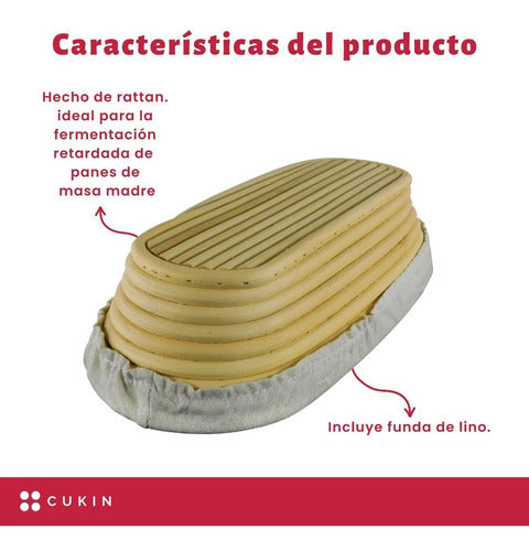 Banneton Ovalado De 35 X 14 X 7 Cm - Cesta De Rattan - Cukin