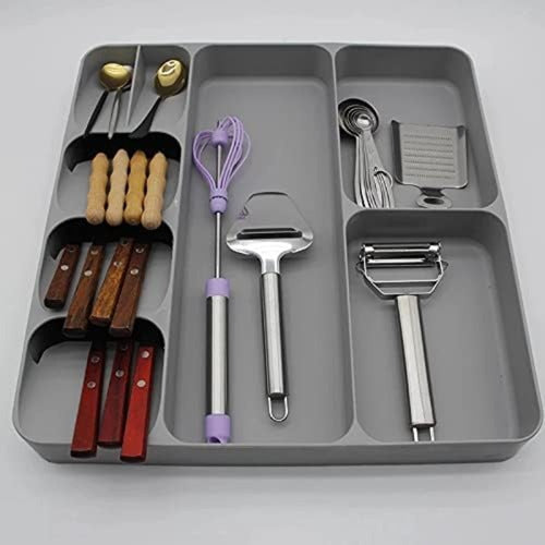Organizador Premium De Cubiertos Y Utensilios Grande - Cukin Gris