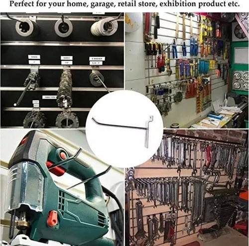 Pack 50 Ganchos Exhibidor 20cm 6mm Panel Ranurado - Norplat Plateado