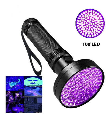 Linterna Ultravioleta Uv 100 Leds Pila Billete Falso Norplat Ultravioleta Negro