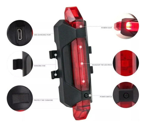 Pack 10 Luces Led Recargables Para Bicicleta - Norplat Negro Rojo