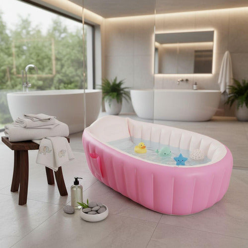 Tina Baño Bebe Portatil Bañera Plegable + Inflador - Norplat Rosa Lisa