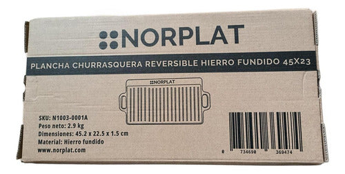 Plancha Churrasquera Norplat Hierro Fundido 2en1 45x22x1.5cm Negro