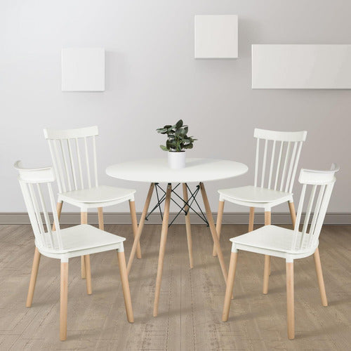 Pack 4 Sillas Comedor Windsor Aptas Terraza - Norplat Liso Madera Blanco Blanco