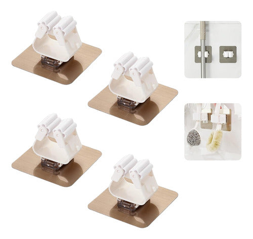 Set De 4 Soportes Organizadores Escoba Pala Mopa Accesorios Blanco