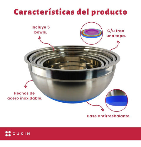 Pack De 5 Bowls Para Alimentos Herméticos - Colores Surtidos Plateado