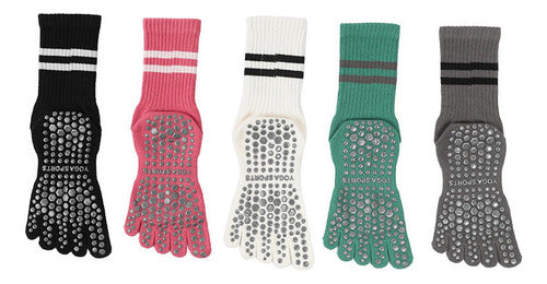 Calcetines Térmicos Con Dedos Antideslizantes Yoga - Norplat Blanco Rayas 35-40