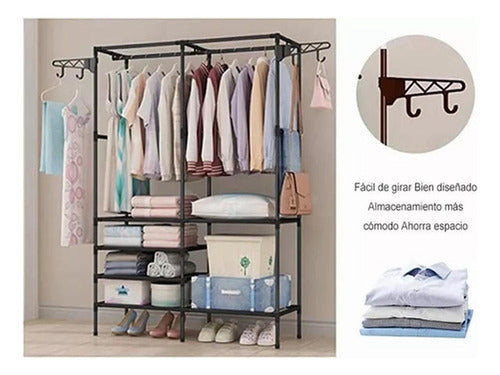 Organizador Ropa Colgador Perchero Con Estantes - Norplat Negro