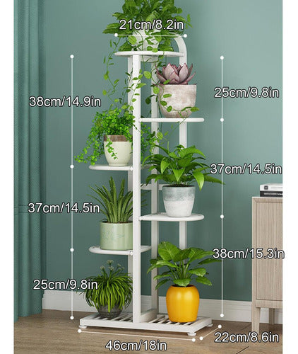 Porta Macetero Norplat 7 Macetas Estante Atril Planta Metal Blanco Lisa