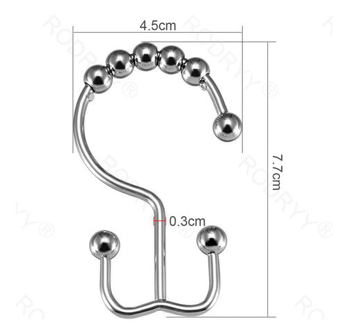 12 Ganchos Cortinas Baño Ducha Metálicos Deslizantes Norplat Plateado