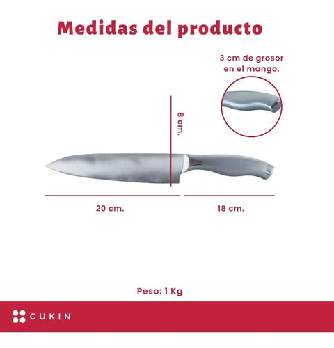 Cuchillo Cocina Chef Profesional 8 20cm Carnicero - Norplat Plateado